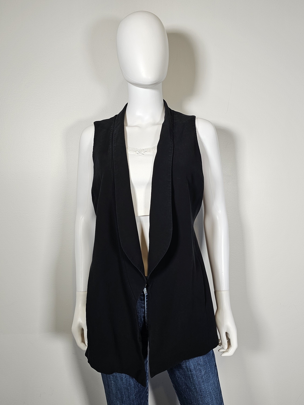 Eileen Fisher Black Sleeveless Silk Long Vest Sz M